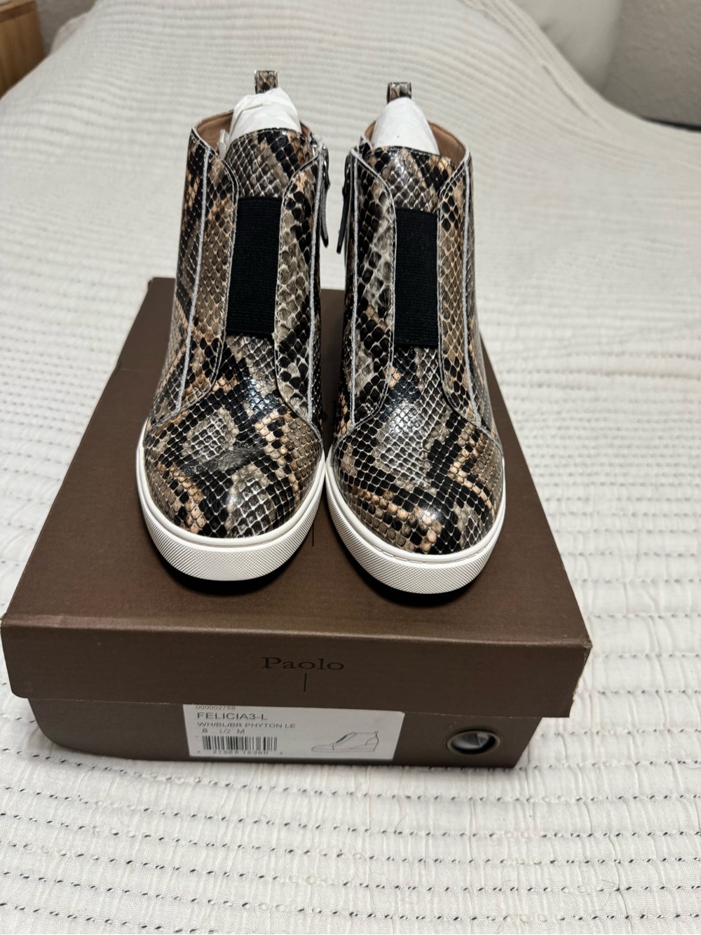 Paolo Kids Snake-Print High-Top Sneakers in Brown and Black